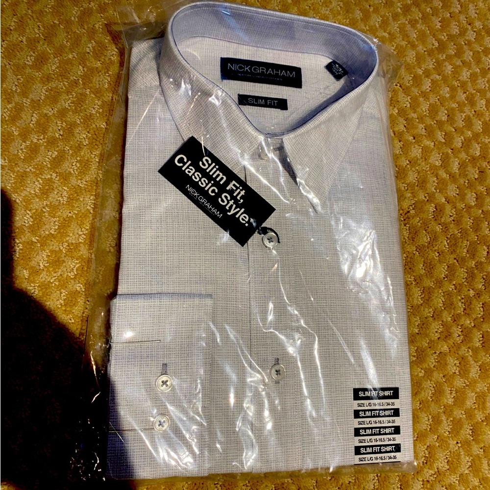 Mens Dress Shirt Nick Graham mens large slim fit white stripe